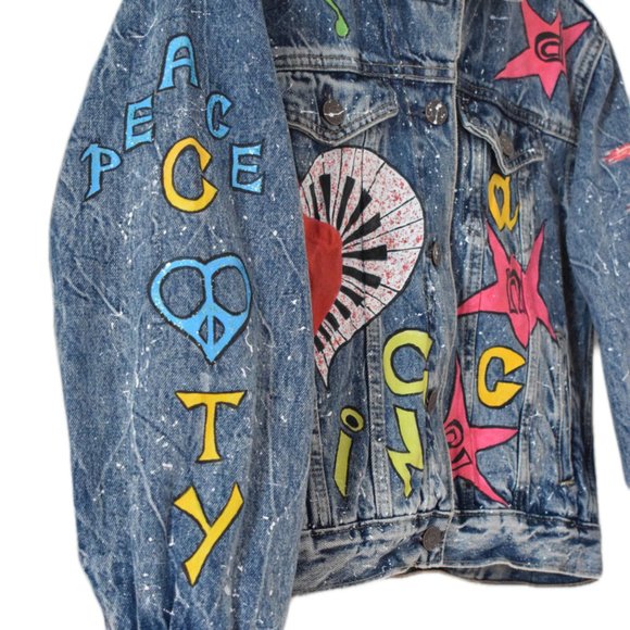 Girls Jean Jacket Oversized HAND PAINTED - Picture 4 of 5